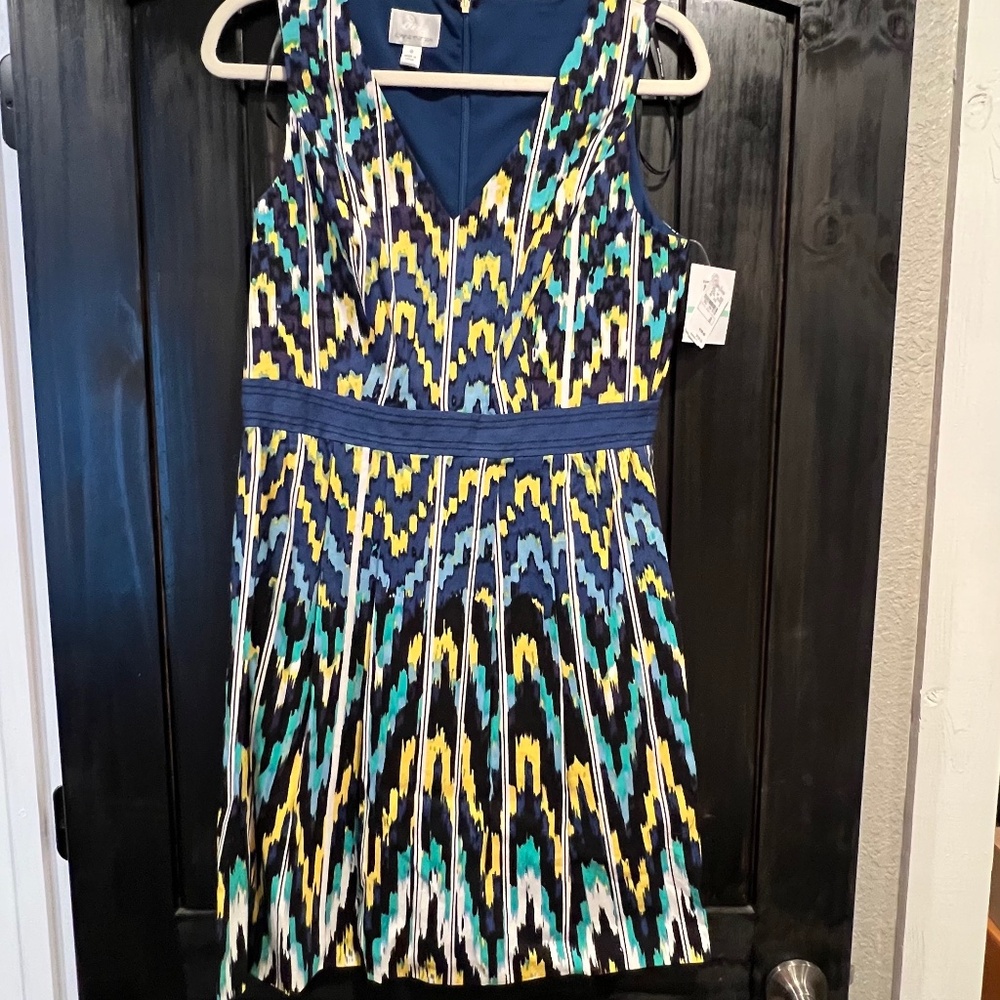 Donna Morgan Navy Multi Dress (Neiman Marcus) Size 8 *NWT*